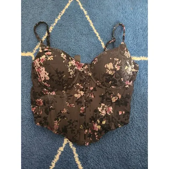 Windsor Women's Velvet Floral Black Corset Small - Picture 1 of 5